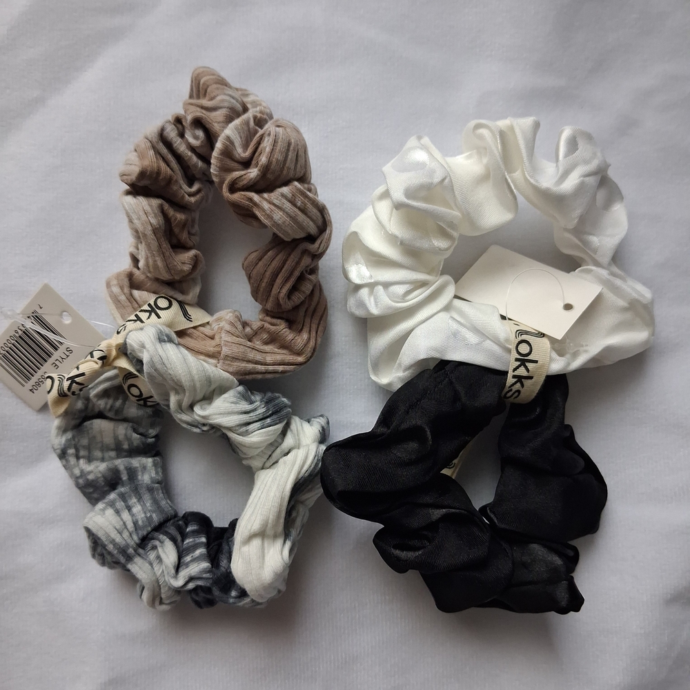 Lokks Chic Scrunchie Trio - Black, White, and Brown Hair Tie